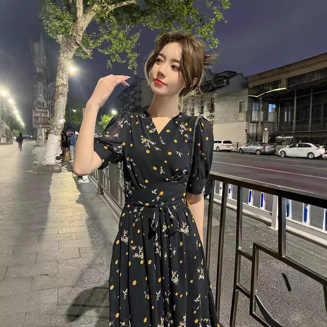 V領碎花長裙