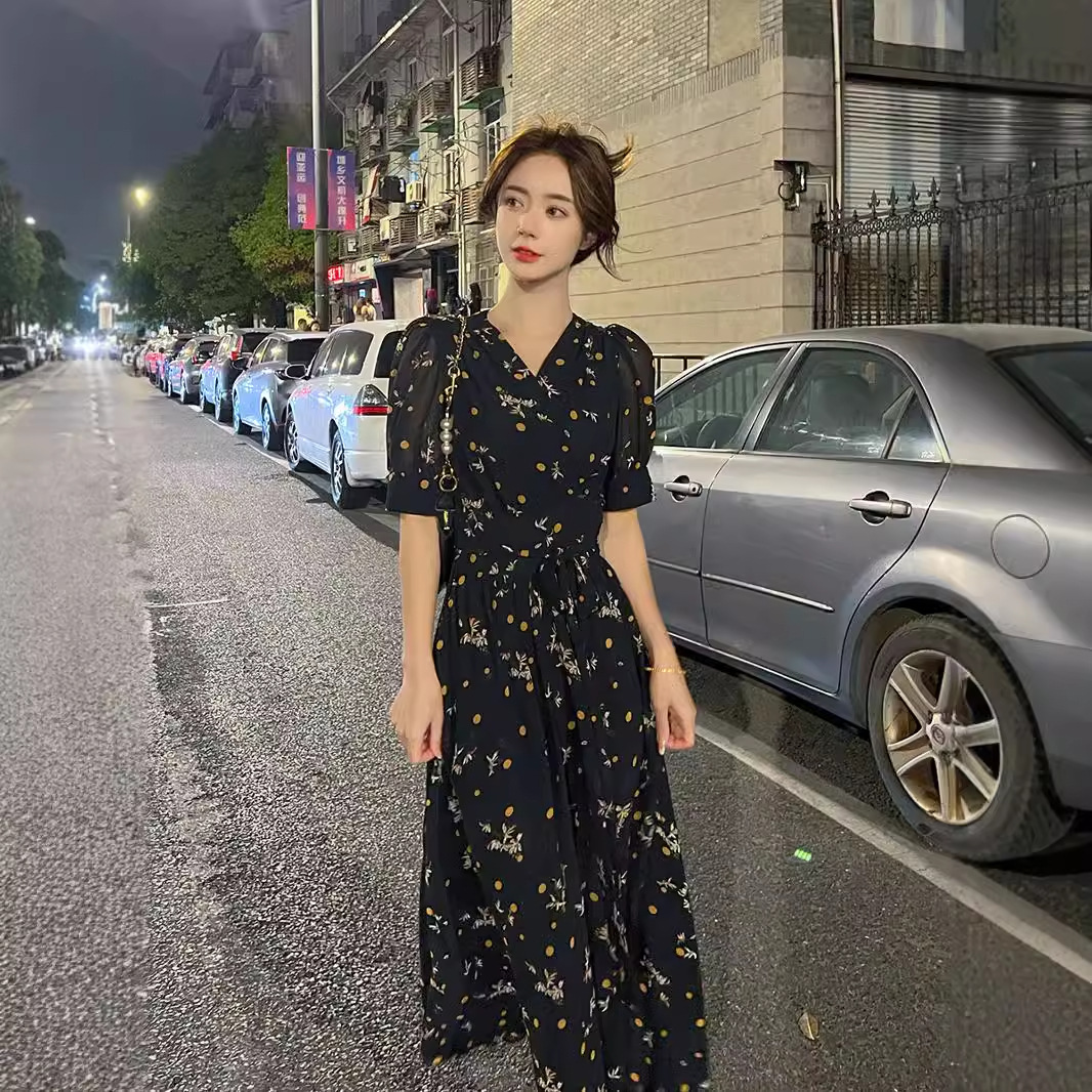 V領碎花長裙