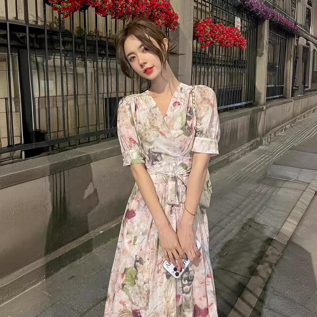 V領碎花長裙