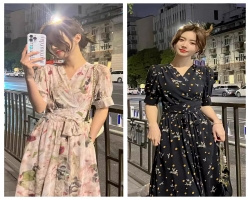 V領碎花長裙