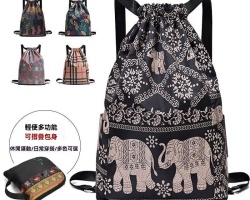 印花束口雙肩包